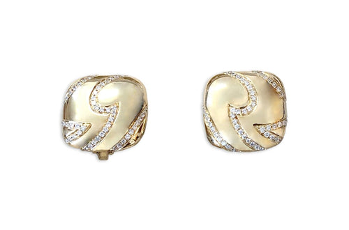 Earrings Gold Squares with Diamonds - Diamond Tales Fine Jewelry