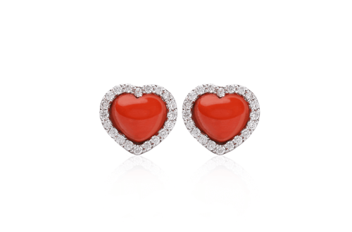 Earrings Heartshape Coral & Diamonds - Diamond Tales Fine Jewelry