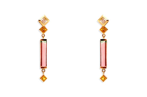 Earrings Long Bicolor Tourmaline & Diamonds - Diamond Tales Fine Jewelry