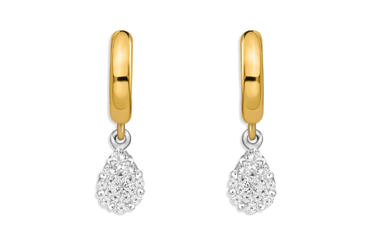 Earrings Mixed Gold Huggies &amp; Pear Illusion Diamonds Drop - Diamond Tales Fine Jewelry