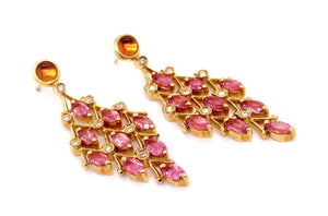Earrings Orange & Pink Sapphire Chandelier with Diamonds - Diamond Tales Fine Jewelry