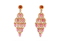 Load image into Gallery viewer, Earrings Orange &amp; Pink Sapphire Chandelier with Diamonds - Diamond Tales Fine Jewelry
