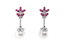 Load image into Gallery viewer, Earrings Pink Sapphires &amp; Diamonds with South Sea Pearls - Diamond Tales Fine Jewelry
