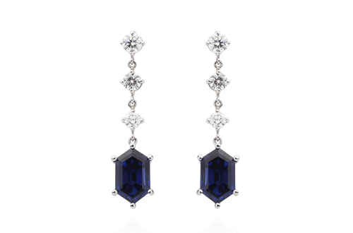 Earrings Platinum Sapphires and Diamonds - Diamond Tales Fine Jewelry