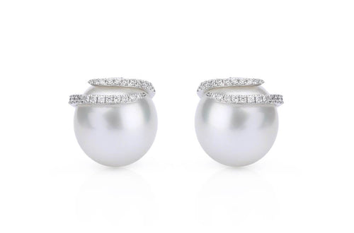 Earrings White Gold South Sea Natural Pearls & Diamonds - Diamond Tales Fine Jewelry