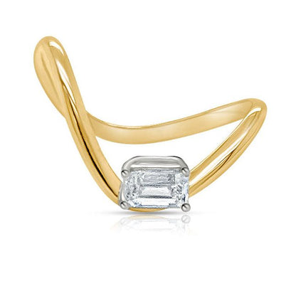 18k yellow gold solitaire ring with an emerald-cut diamond of 0.42 carats