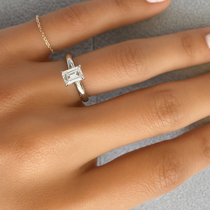 Platinum solitaire ring with 1.01ct GIA-certified emerald-cut diamond