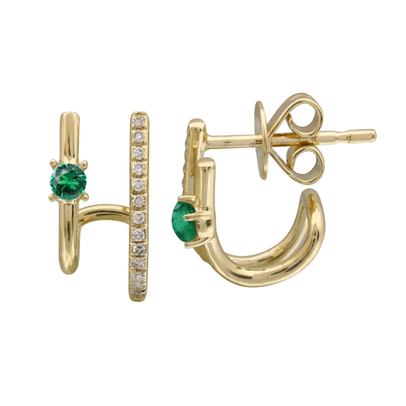 emerald and diamond double row earrings in 14k gold with natural emeralds and diamond accents