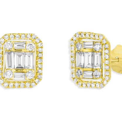 18k yellow gold emerald illusion diamond halo stud earrings by Diamond Tales