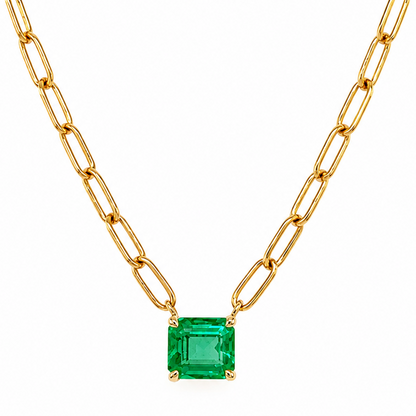 14k gold paper clip chain necklace with 0.54 ct natural emerald