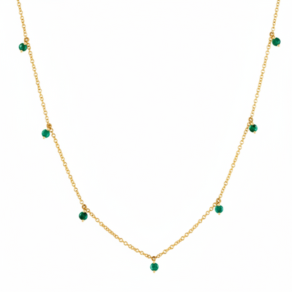 emerald shaker pendant necklace in 14k gold with moving round emeralds