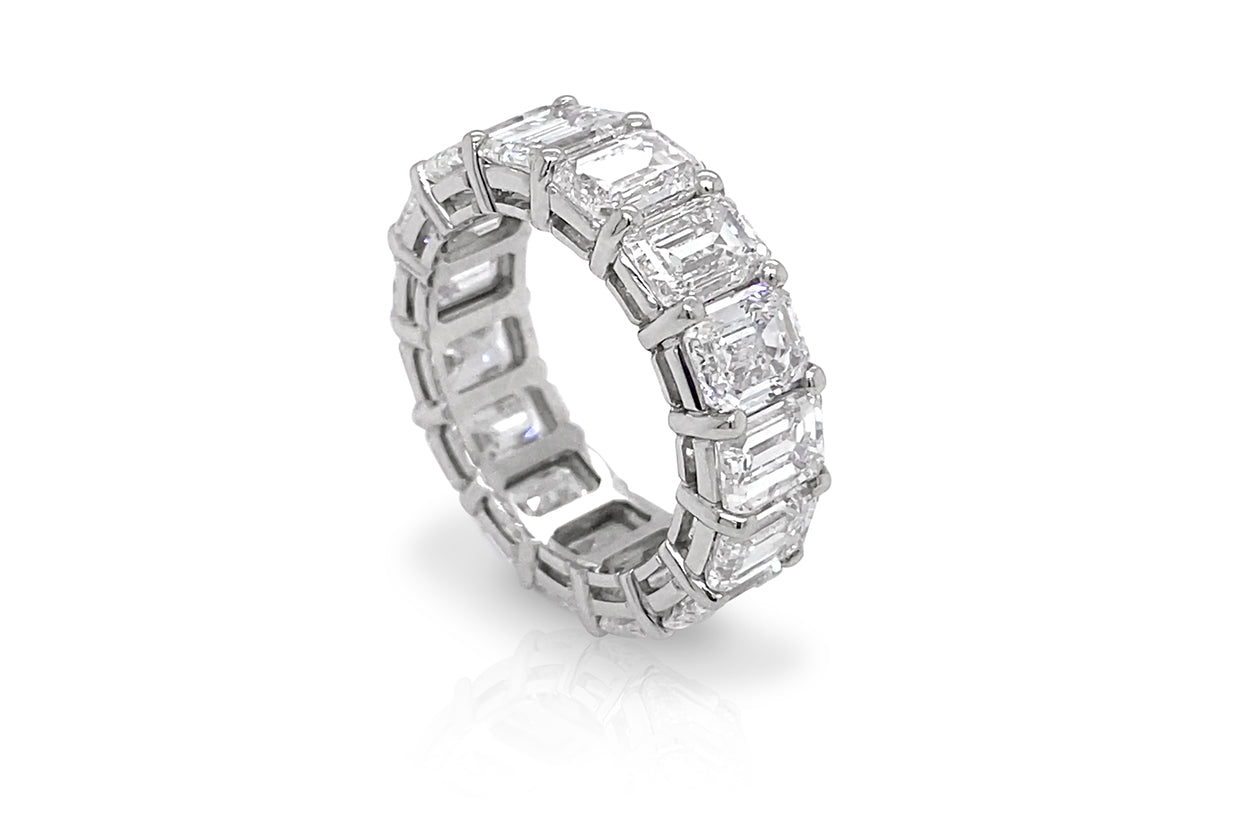 Eternity Ring 10.53 cts Emerald Cut Diamonds &amp; Platinum - Diamond Tales Fine Jewelry