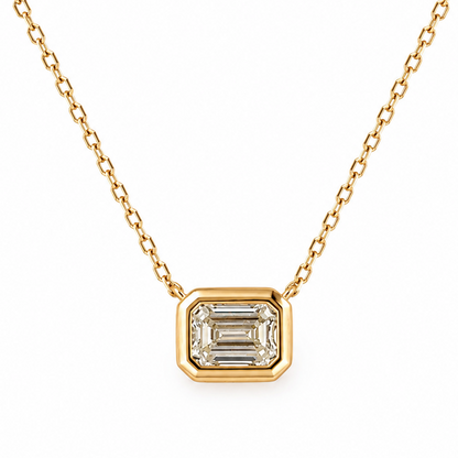 18k yellow gold necklace with a bezel-set emerald-cut Fancy Yellow diamond