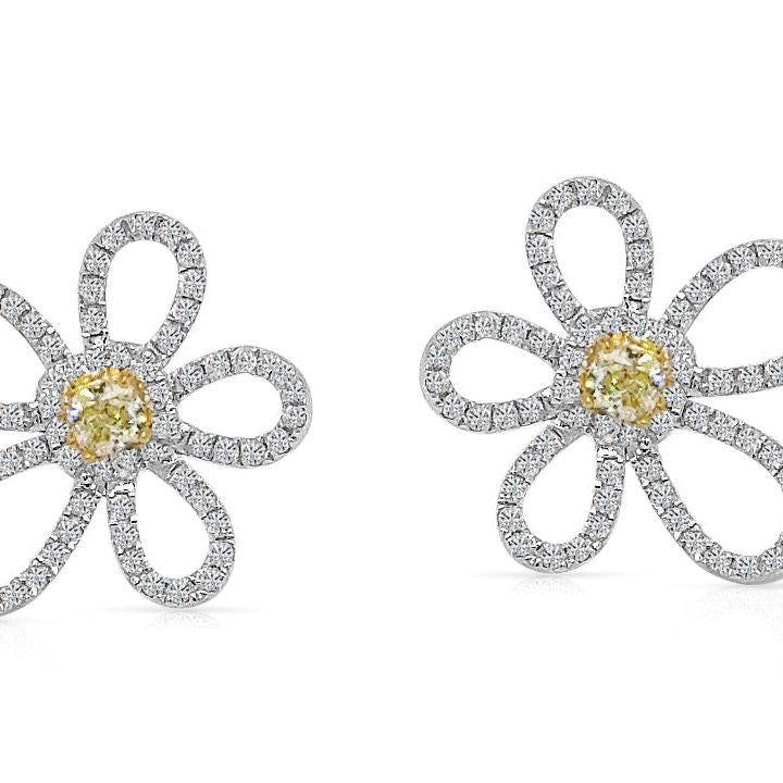 18k gold fancy yellow and round diamond flower earrings by Diamond Tales