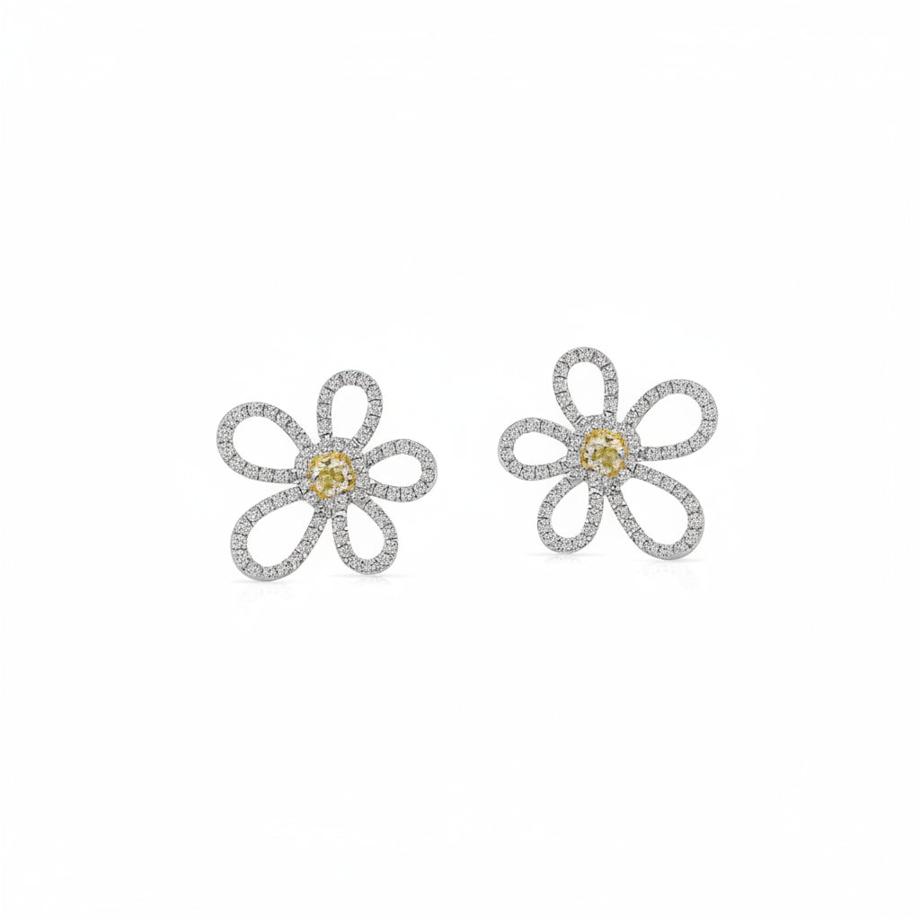 18k gold fancy yellow and round diamond flower earrings by Diamond Tales