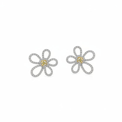 18k gold fancy yellow and round diamond flower earrings by Diamond Tales