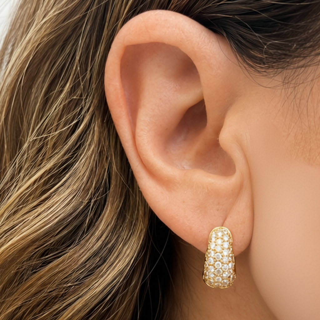 18k yellow gold five row diamond huggie earrings