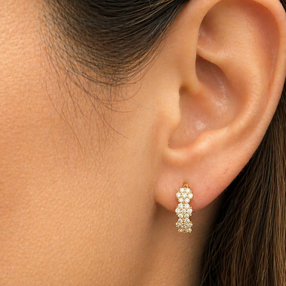 18k yellow gold flower diamond hoop earrings by Diamond Tales