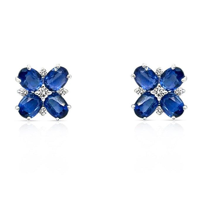 18k gold flower kyanite and diamond stud earrings by Diamond Tales