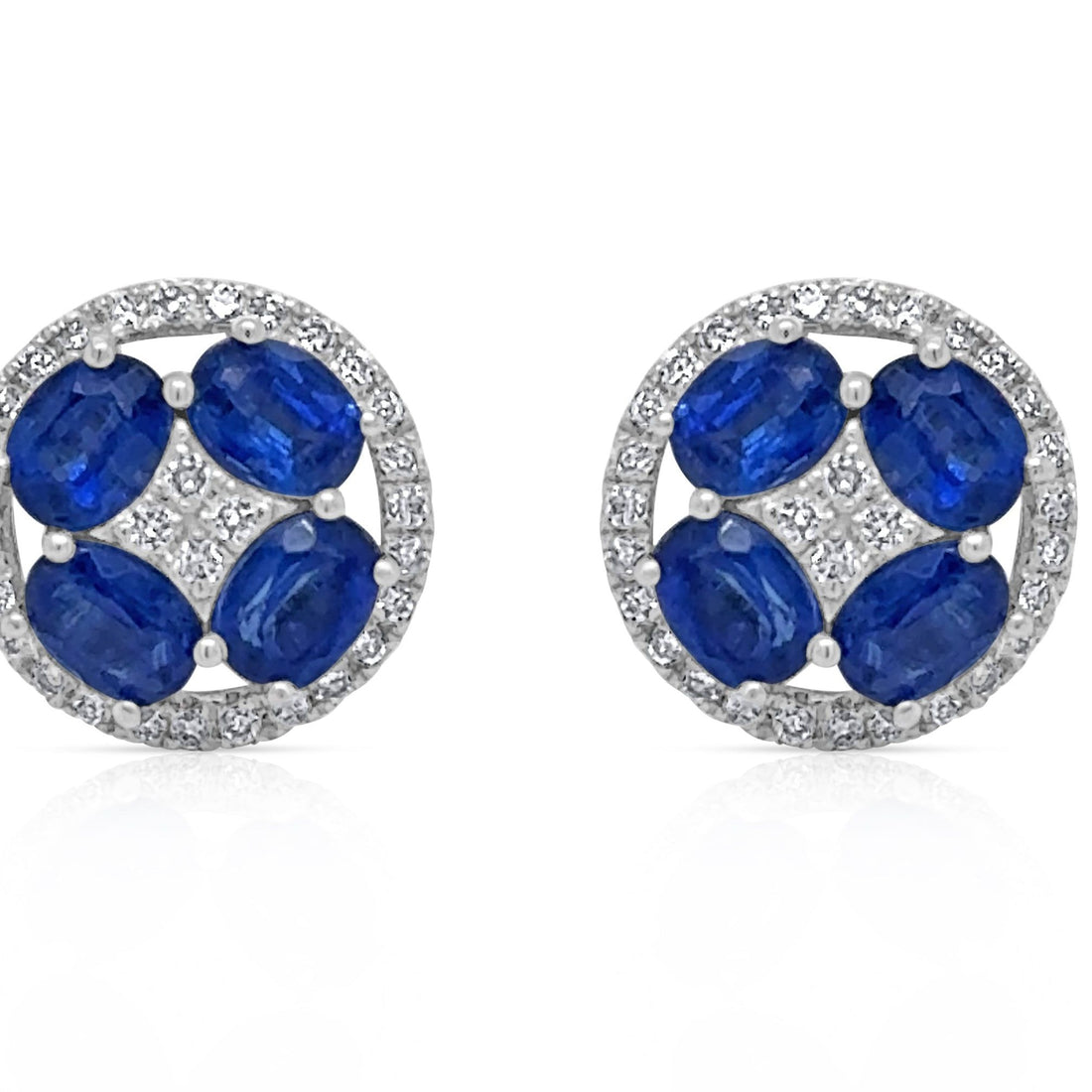 18k gold flower oval kyanite and diamond stud earrings by Diamond Tales
