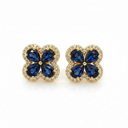 18k gold flower stud earrings with sapphire, rubies, emeralds petals and diamond centers