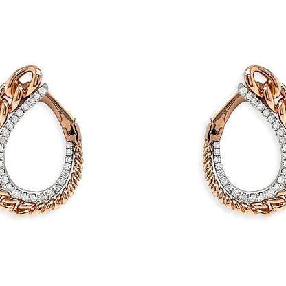 18k yellow gold open hoop earrings with a row of front‑facing diamonds and chain link connector