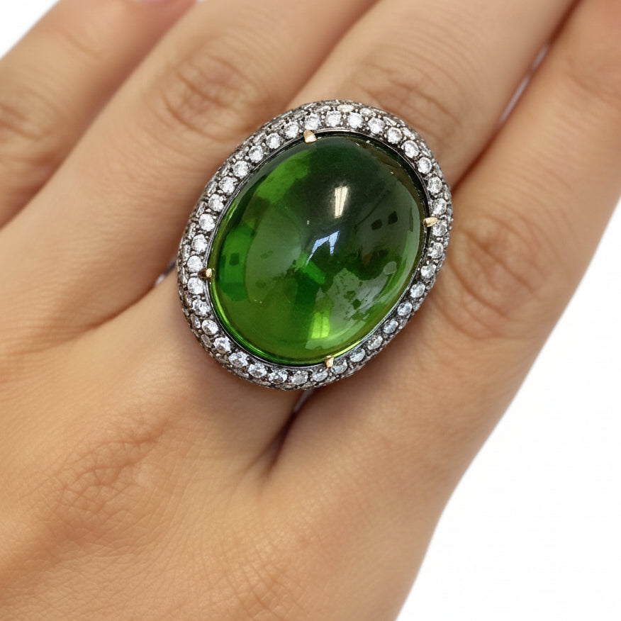 Black rhodium gold ring with gem quality peridot by Diamond Tales