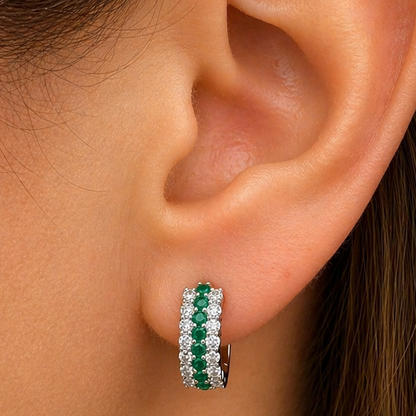 18k gold hoop earrings with rubies, sapphires, emeralds, and diamonds by Diamond Tales