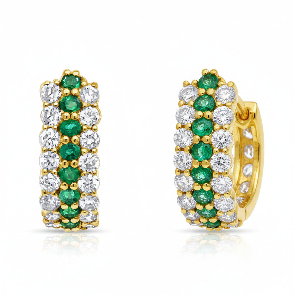 18k gold hoop earrings with rubies, sapphires, emeralds, and diamonds by Diamond Tales