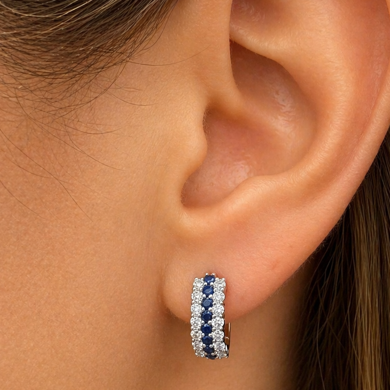 18k gold hoop earrings with rubies, sapphires, emeralds, and diamonds by Diamond Tales