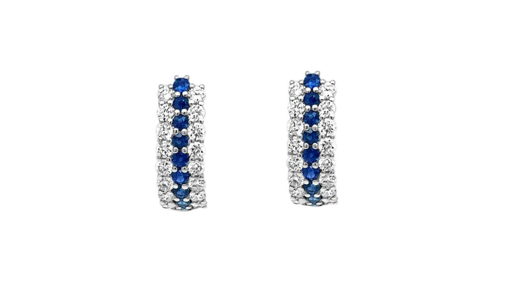 18k gold hoop earrings with rubies, sapphires, emeralds, and diamonds by Diamond Tales