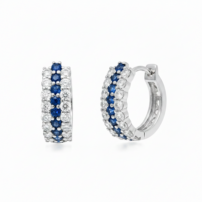 18k gold hoop earrings with rubies, sapphires, emeralds, and diamonds by Diamond Tales