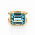 18k yellow gold aquamarine ring with 24 diamonds, three quarter view