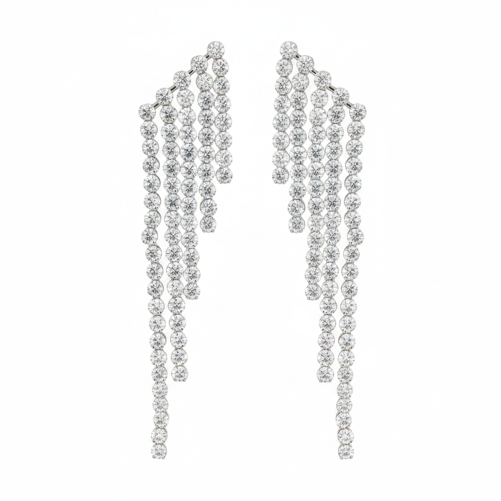 graduated diamond inline drop earrings in 14k gold with round diamonds