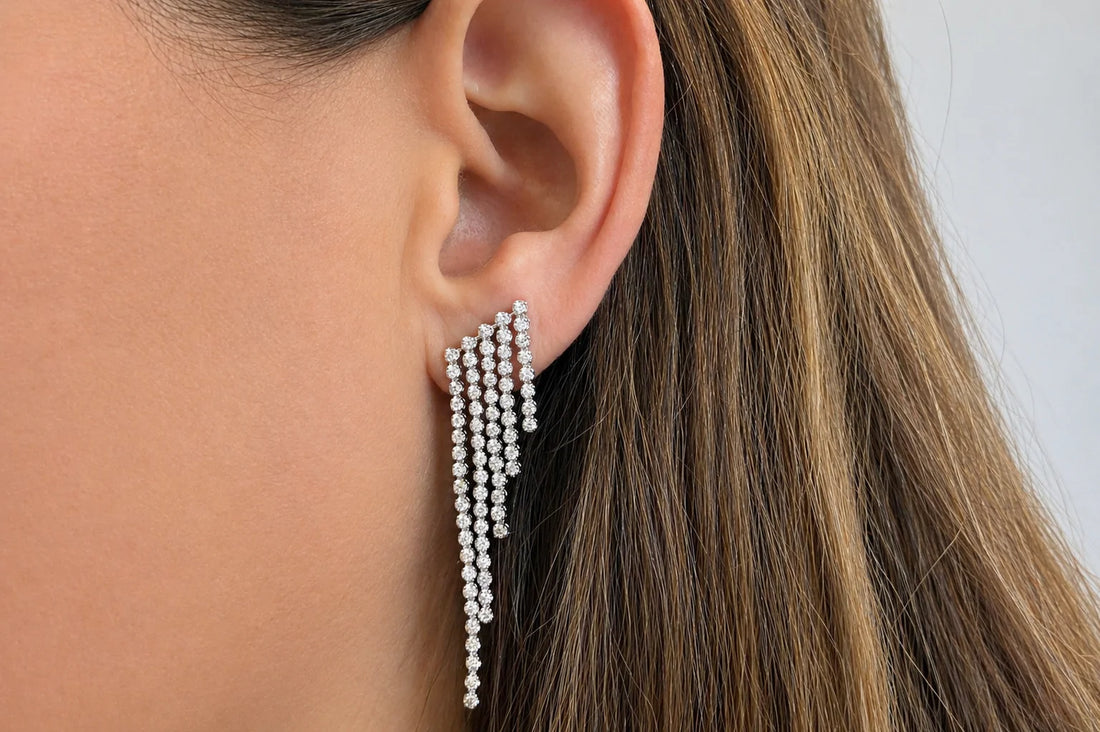 graduated diamond inline drop earrings in 14k gold with round diamonds