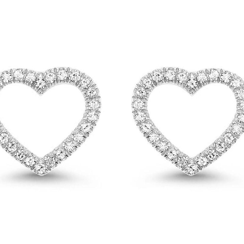 18k white gold heart diamond stud earrings by Diamond Tales