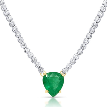 Heart emerald pendant tennis necklace in 18k gold – Diamond Tales