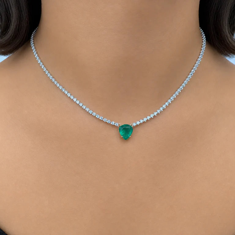 Heart emerald pendant tennis necklace in 18k gold – Diamond Tales