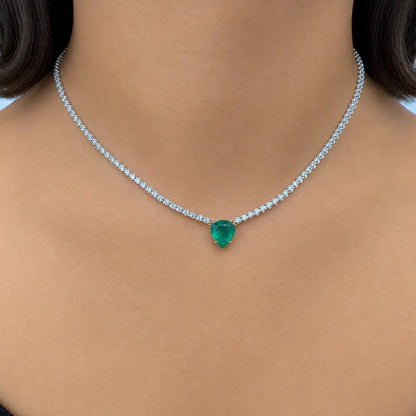 Heart emerald pendant tennis necklace in 18k gold – Diamond Tales