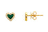 14k yellow gold stud earrings with heart-shaped malachite stones surrounded by diamond halos
