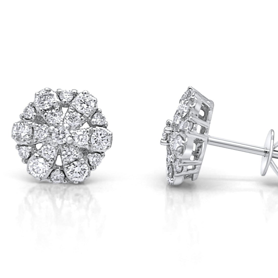 18k white gold hexagonal flower diamond earrings by Diamond Tales