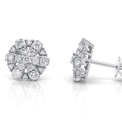 18k white gold hexagonal flower diamond earrings by Diamond Tales
