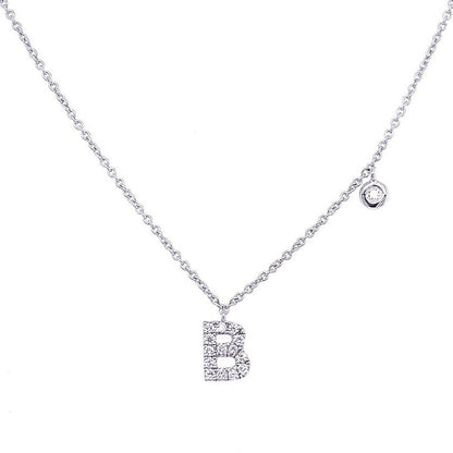 14k white gold initial B pendant necklace with diamond accent