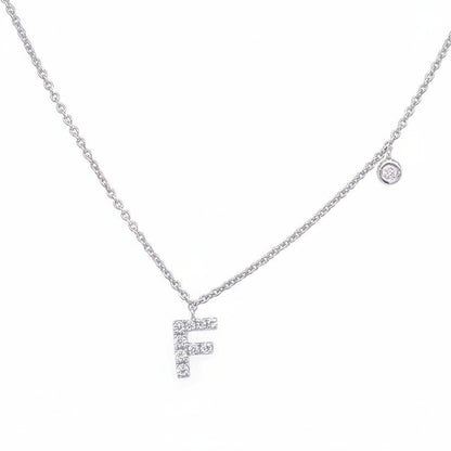 14k white gold initial F pendant necklace with diamond accent