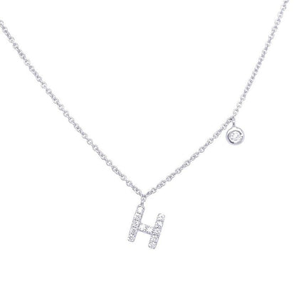 14k white gold initial H pendant necklace with diamond accent