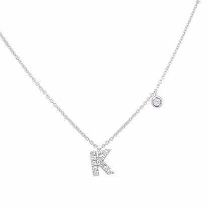 14k white gold initial K pendant necklace with diamond accent