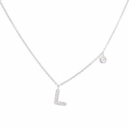 14k white gold initial L pendant necklace with diamond accent