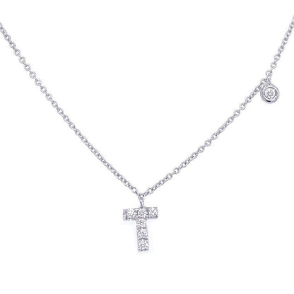 14k white gold initial T pendant necklace with diamond accent