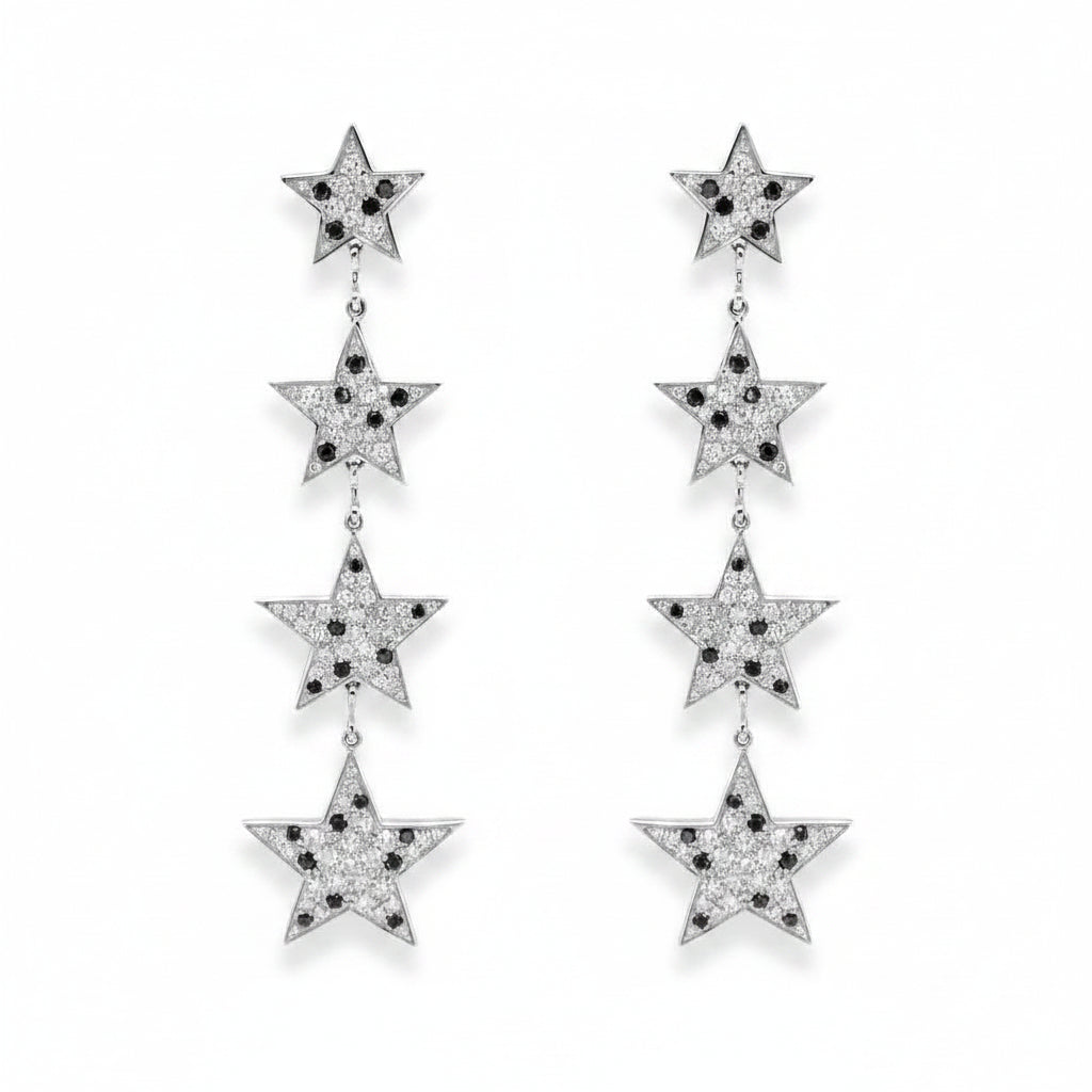 18k gold inline star diamond drop earrings by Diamond Tales
