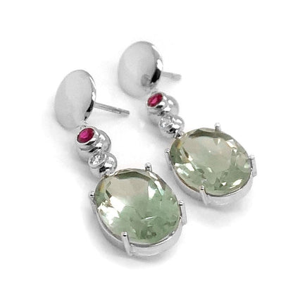 18k white gold lemon citrine earrings with small ruby and diamond accents by Diamond Tales